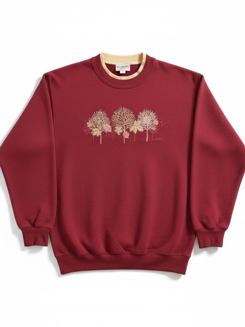 VTG Morning Sun Embellished Fall Leaves Grandma Core Crew Sweatshirt XL Burgundy